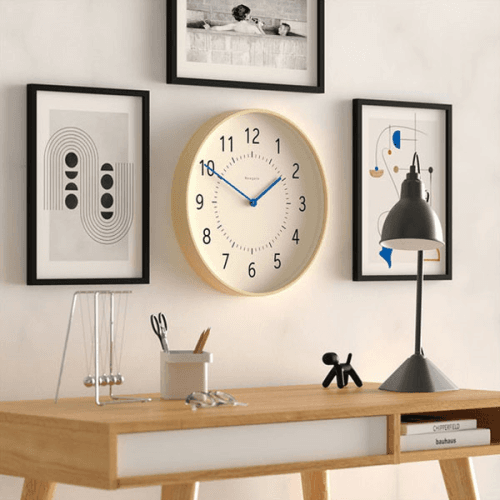 Monopoly Wall Clock, D40cm, Light Plywood/Blue