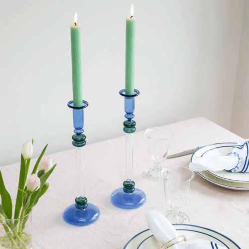Image showing the Bugle Candlestick, H30cm, Blue & Teal product.