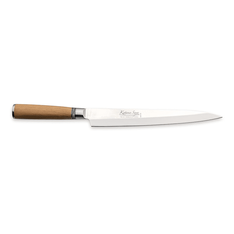 Katana Saya Olive Wood Yanagi Sashimi, 24cm Damascus Blade