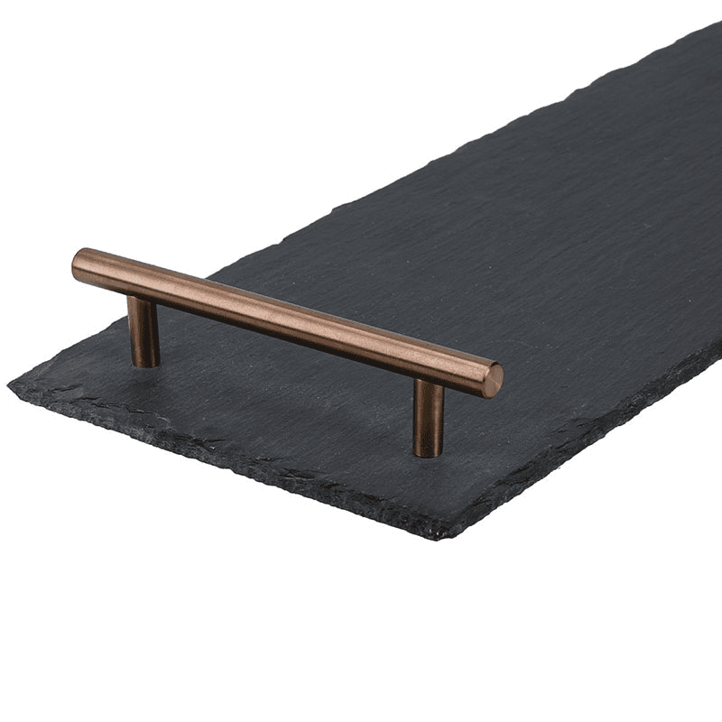 Serving platter with handles, L60 x W15 x H4cm, slate/copper