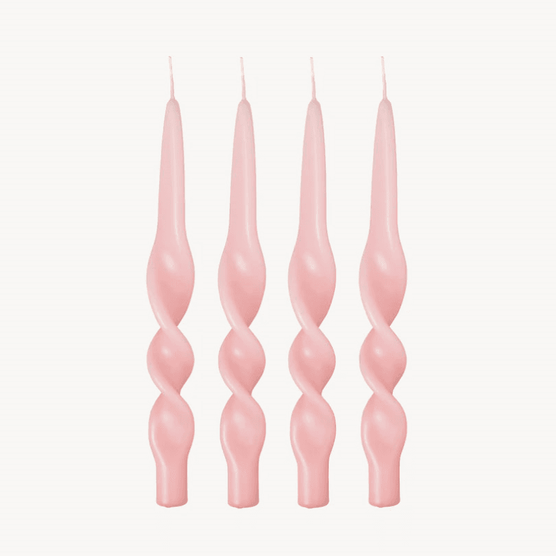 Swirl Set of 4 Dinner Candles, H28cm, Pale Pink