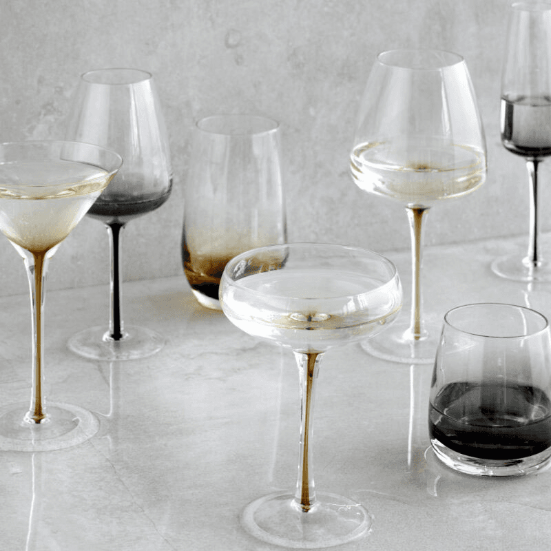 Mouth Blown Champagne Glass, H23cm, Amber