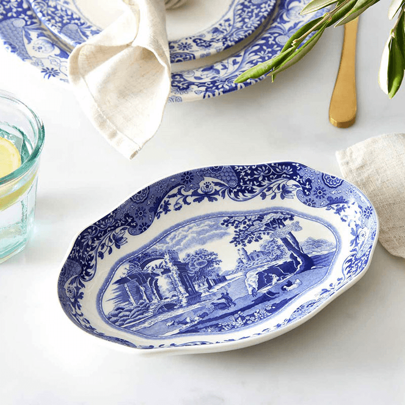 Blue Italian Oval Fluted Dish, L14 x W21.5cm, Blue