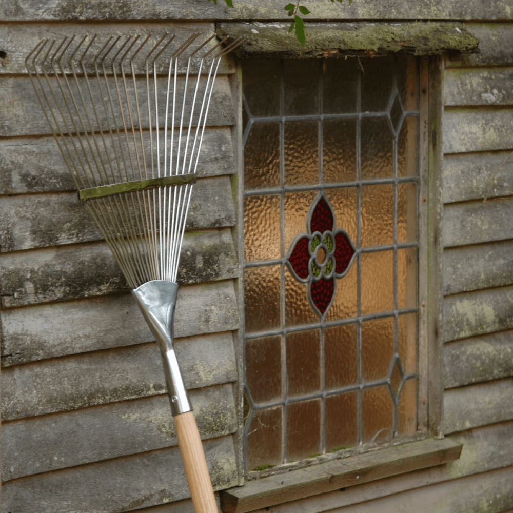 Burgon & Ball Stainless Lawn Rake, Silver/Natural