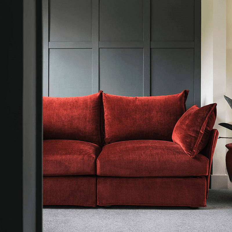 Model 06 Velvet 2 Seater Sofa With Chaise, Brick