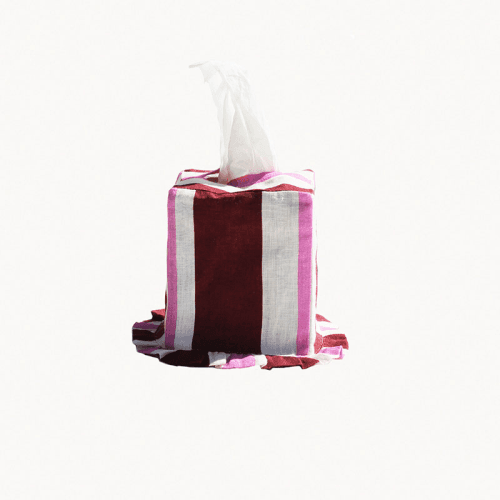 Image showing the Stripe Tissue Box Cover, L12 x W12 x H13.5cm, Burgundy & Cerise product.