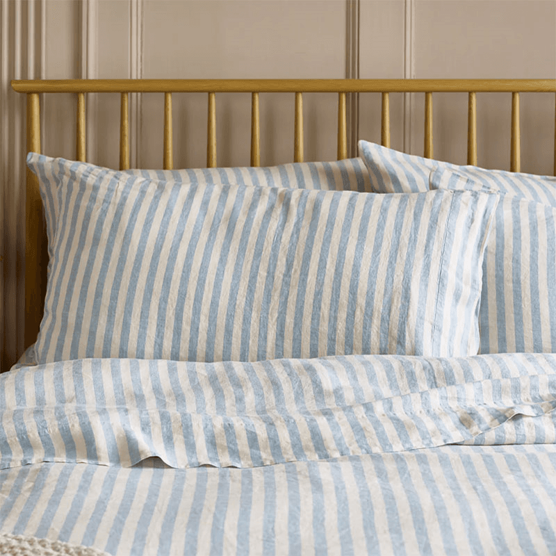 Pembroke Stripe Linen Pillowcase Pair, Standard, Coastal Blue