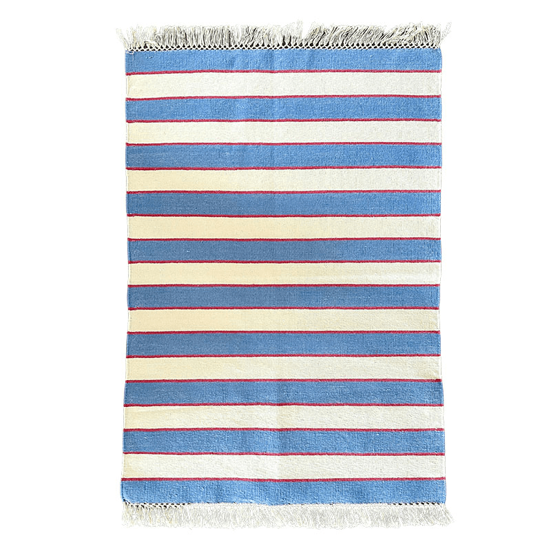 Stripe Rug, 100 x 70cm, Blue & Pink