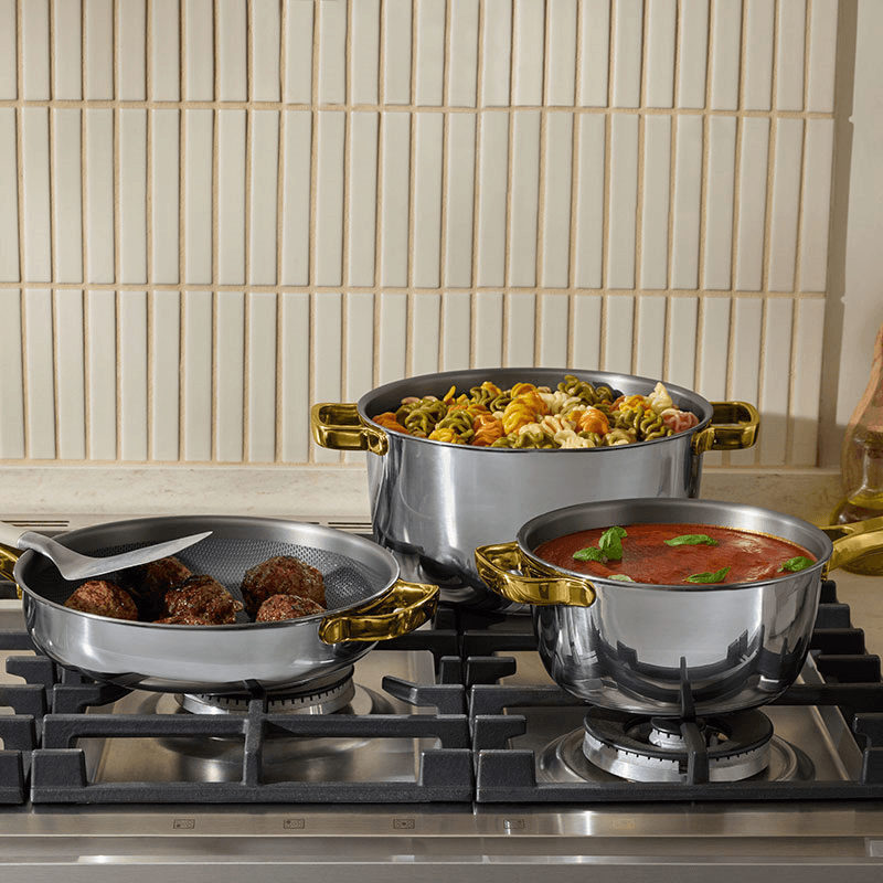 Titanium Pro Cookware Set, Chrome & Gold