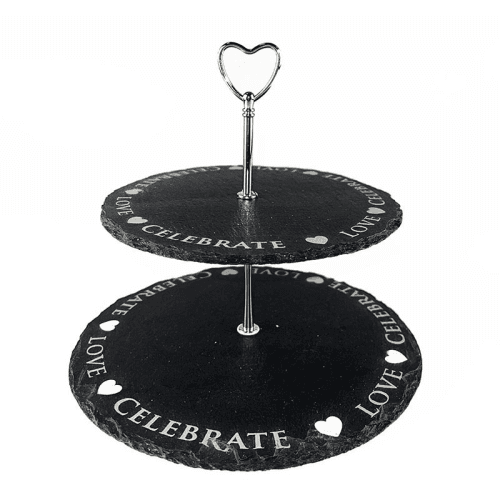 Image showing the Love Heart Slate 2 Tier Serving Stand, Black product.