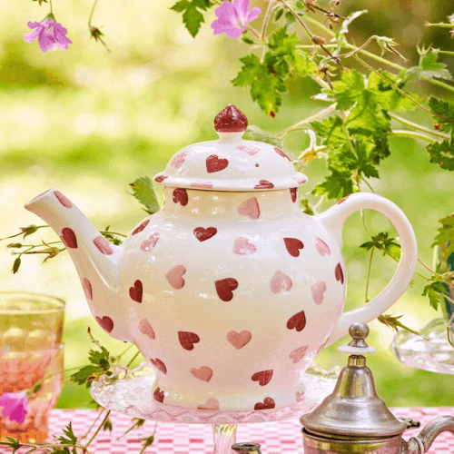 Image showing the Pink Hearts Teapot, 1.6l, Cream product.