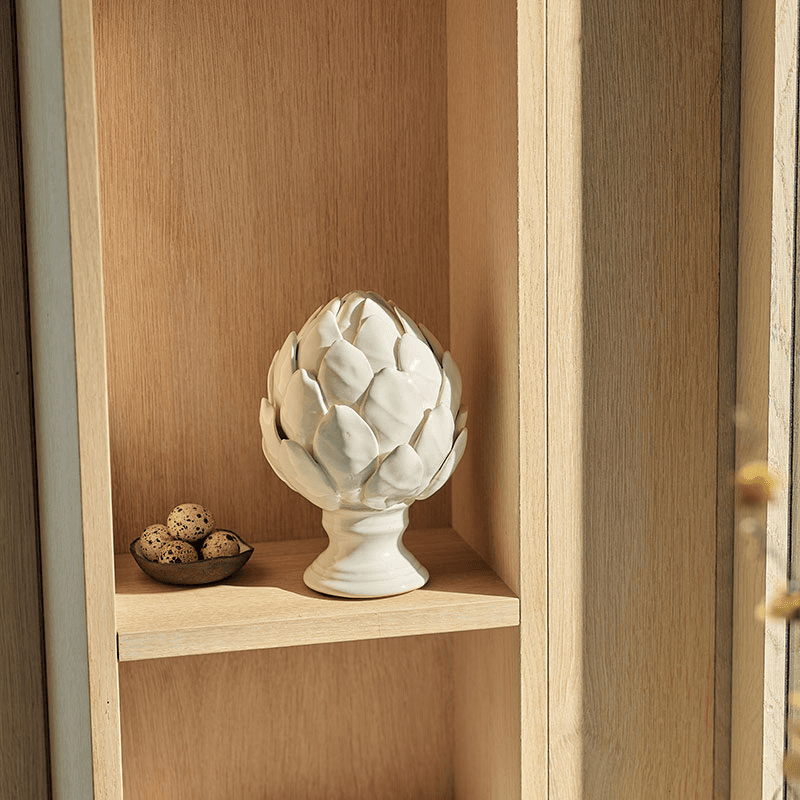 Ceramic Artichoke On Stand, H20cm, White