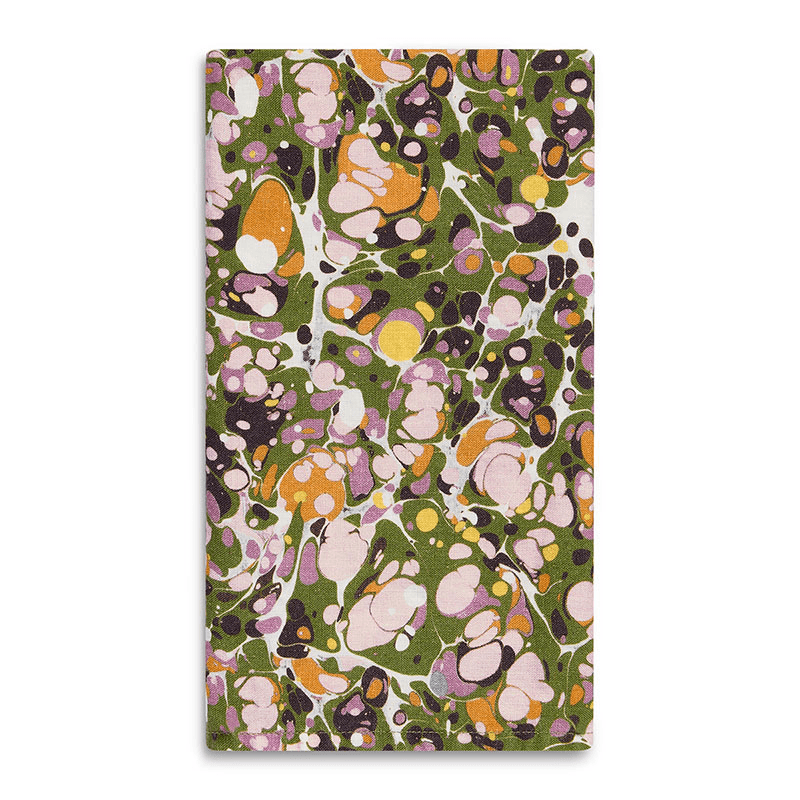 S&B Marble Napkin, 50cm x 50cm, Green, Rose Pink & Orange