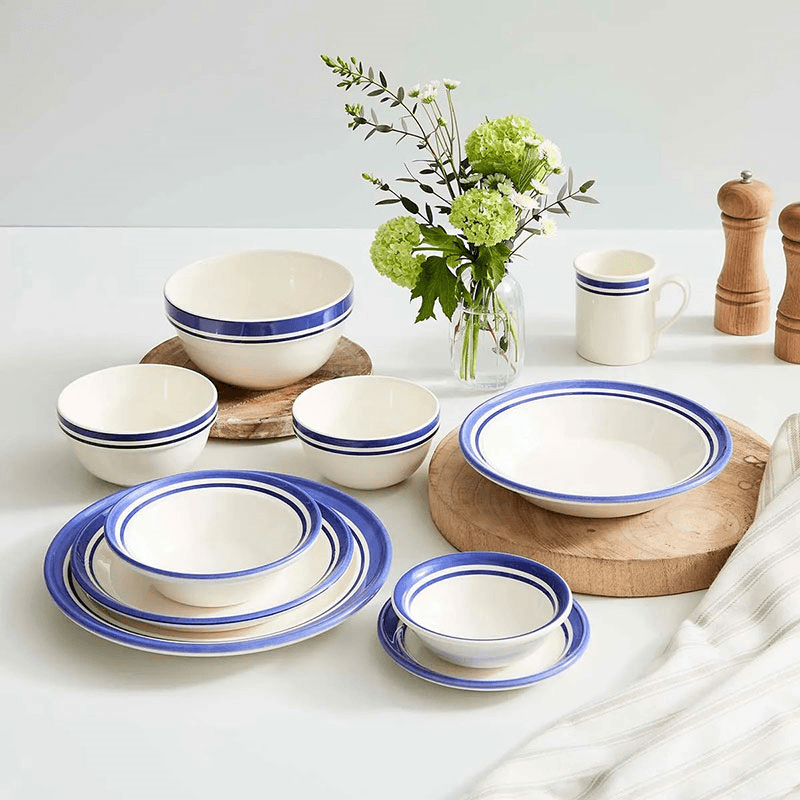 Potter's Stripe Set of 4 Soup Plates, D21cm, Blue