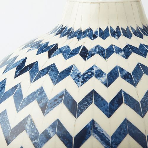 Image showing the Jaggery Table Lamp Base Only, H41cm x W29cm, Navy and White product.