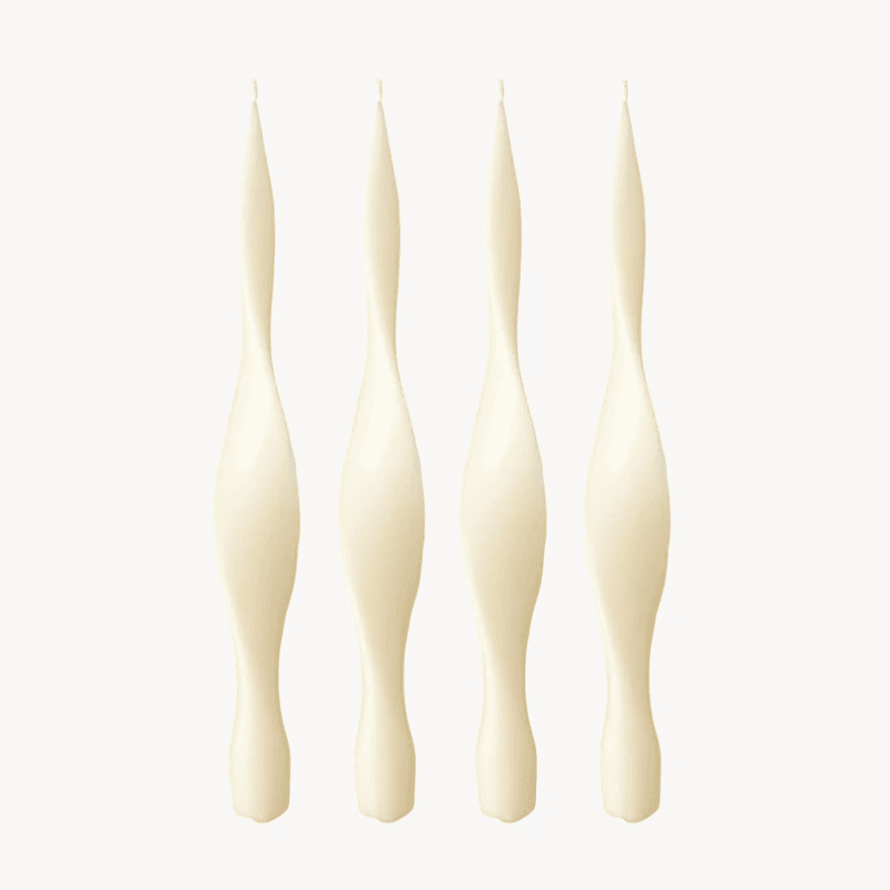 Ribbon Set of 4 Dinner Candles, H30cm, Ivory
