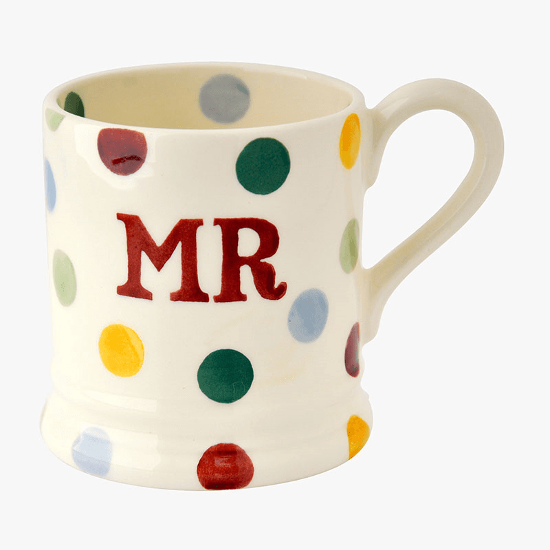 Polka Dot Set of 2 Mr & Mrs Mugs, 300ml, Cream