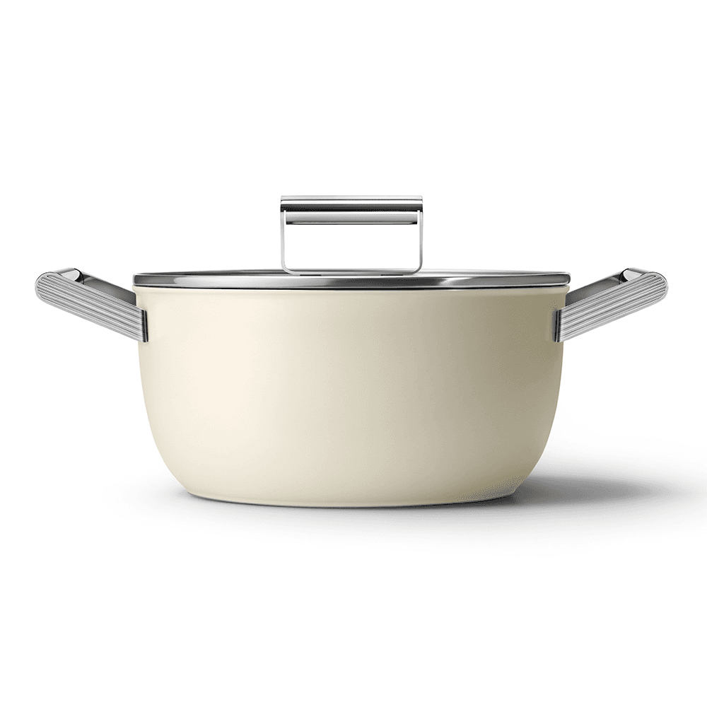 Retro 50's Style Non-Stick Casserole Dish, 26cm, Cream
