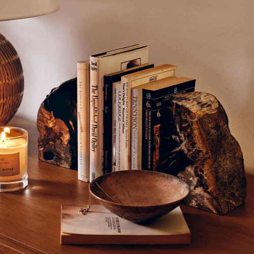 Image showing the Balfern Petrified Wood Bookends, H15 x W22cm, Black product.