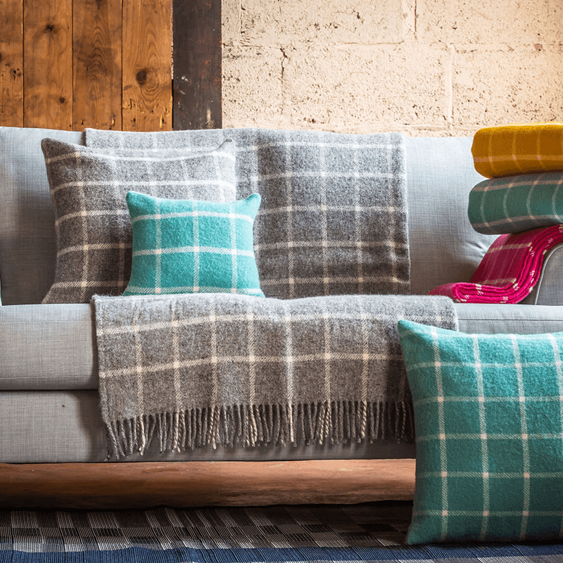 Chequered Pure New Wool Throw, 150 x 183cm, Grey