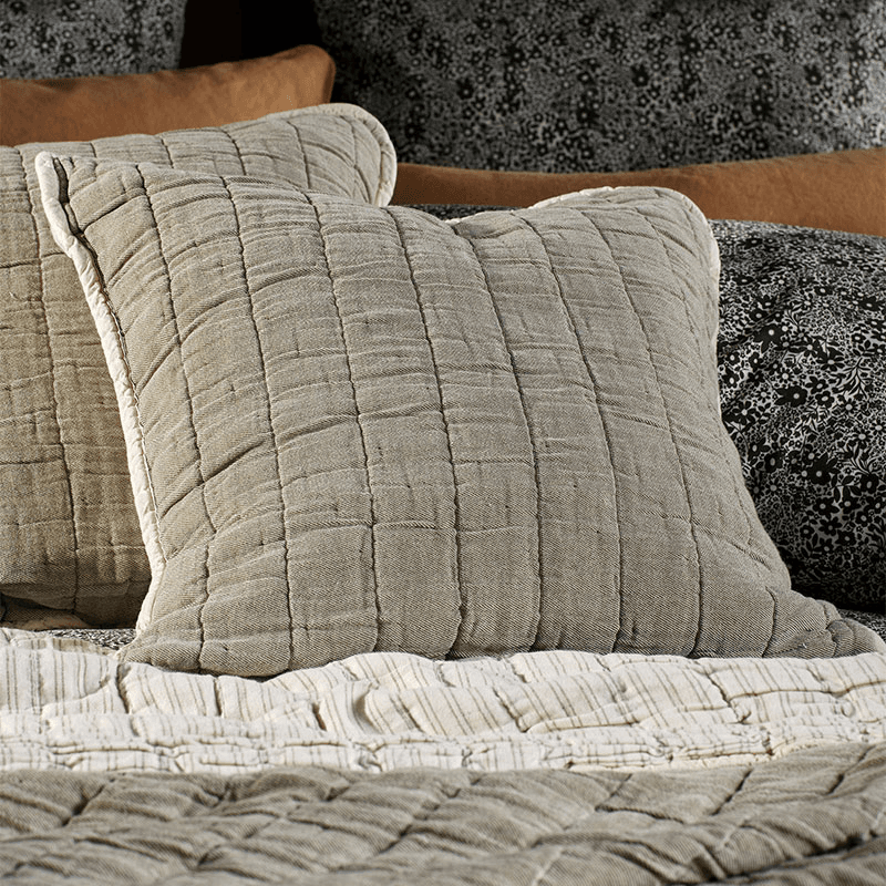 Vivienne Cotton Quilted Cushion Cover, 50 x 50cm, Olive Green