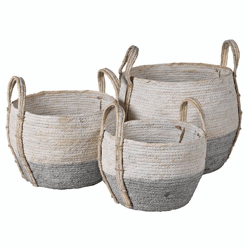 Set of 3 seagrass baskets, H21 x W27 x Dia25cm, White