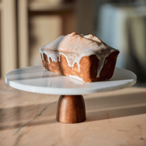 Image showing the Hestia Cake Stand, D25cm, Marble & Acacia Wood product.