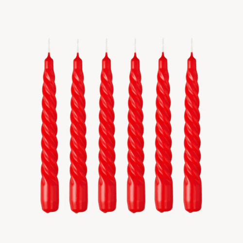 Image showing the Twist Set of 6 Dinner Candles, H20cm, Hot Red product.