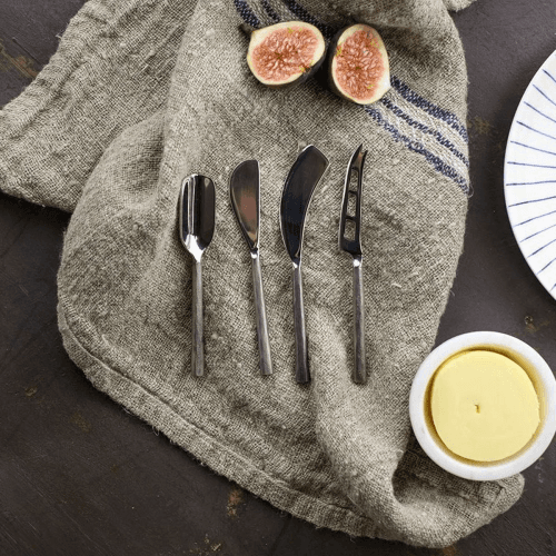 Image showing the Darsa Set of 4 cheese knives, 14cm, Brushed Silver, Gift Boxed product.