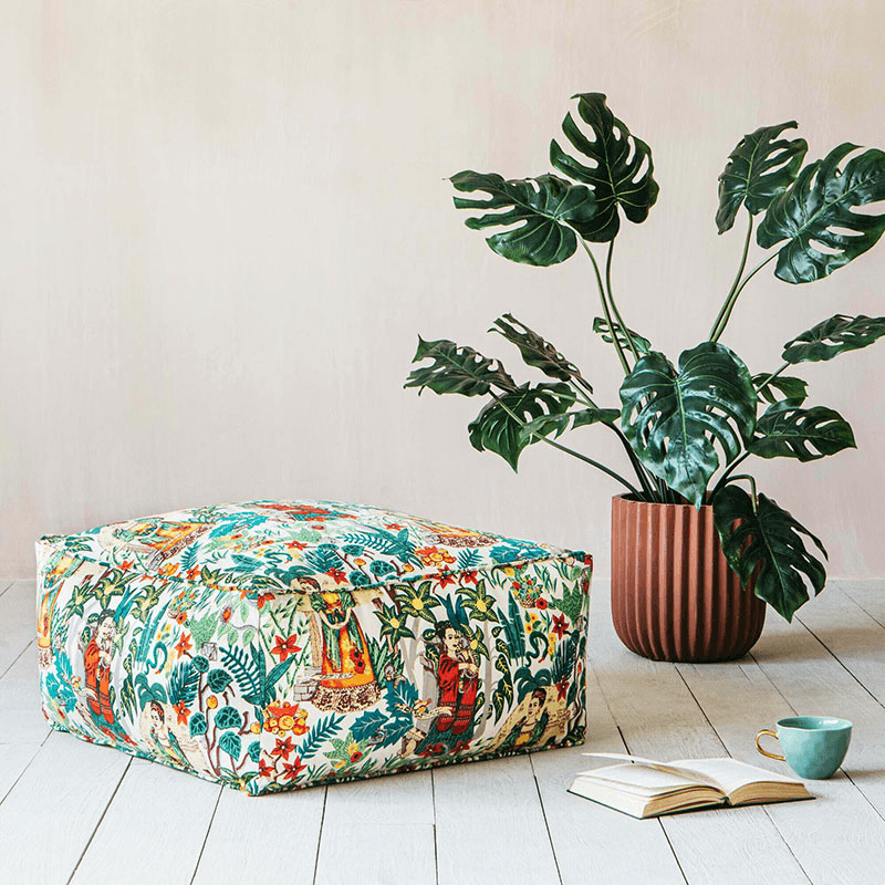 Mexicana Pouffe, H30 x W60 x D60cm, Red & Green