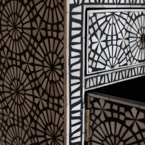 Image showing the Kaleidoscope Bone Inlay Bedside Table, Black product.