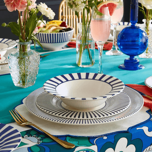 Image showing the Stecatto Set of 4 Cereal Bowls, D19cm, White and Blue product.