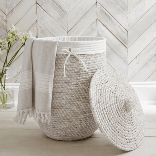 Image showing the Woven Seagrass Laundry Basket, H64cm x D46cm, White product.