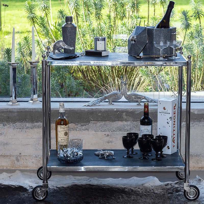 Cliveden Drinks Trolley, Charcoal Shagreen