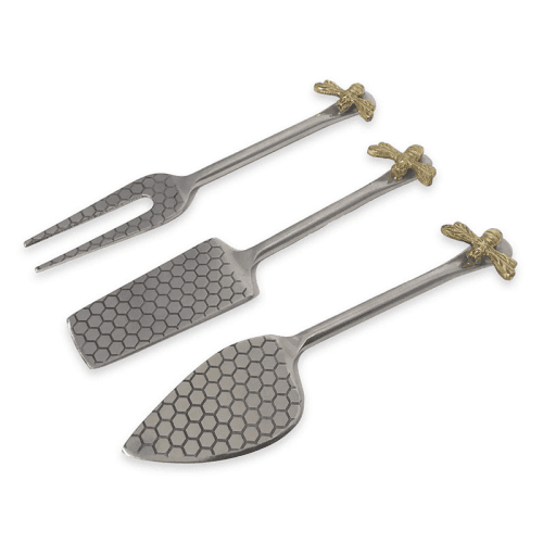 Image showing the Bee 3 Piece Cheese Serving Set, L16cm, Silver product.