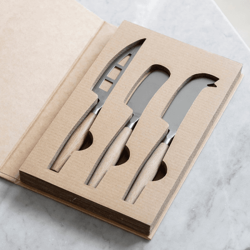 Image showing the Set of 3 Cheese Knives, Oak product.