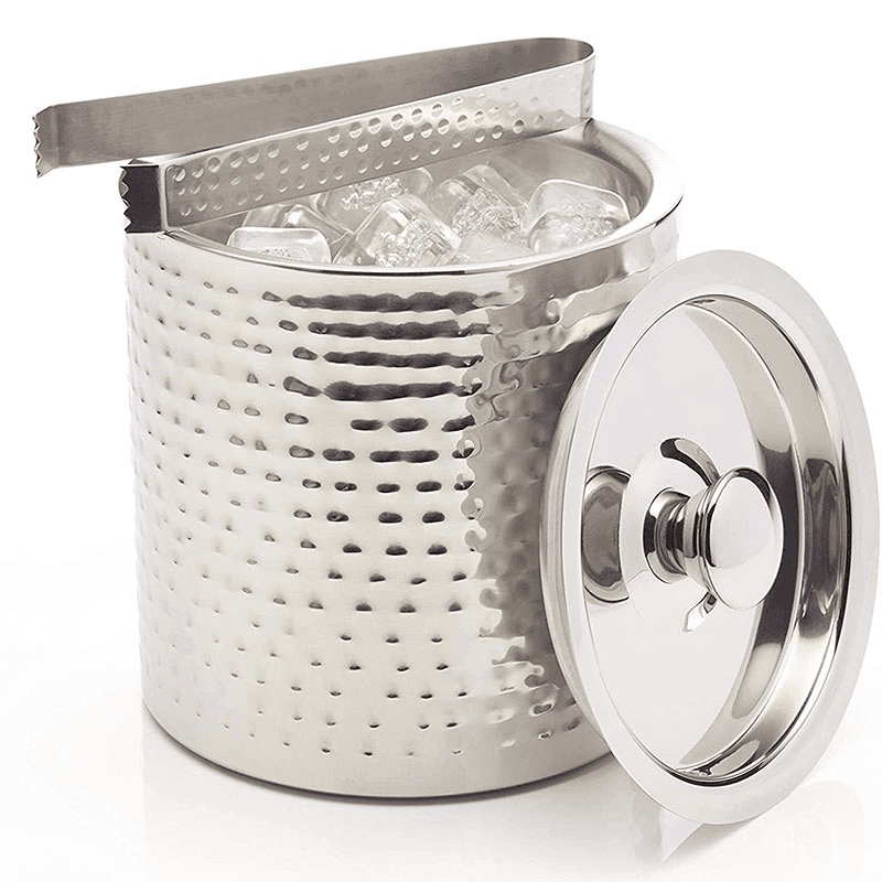 Ice bucket with lid and tongs, 1.5 litre, hammered metal