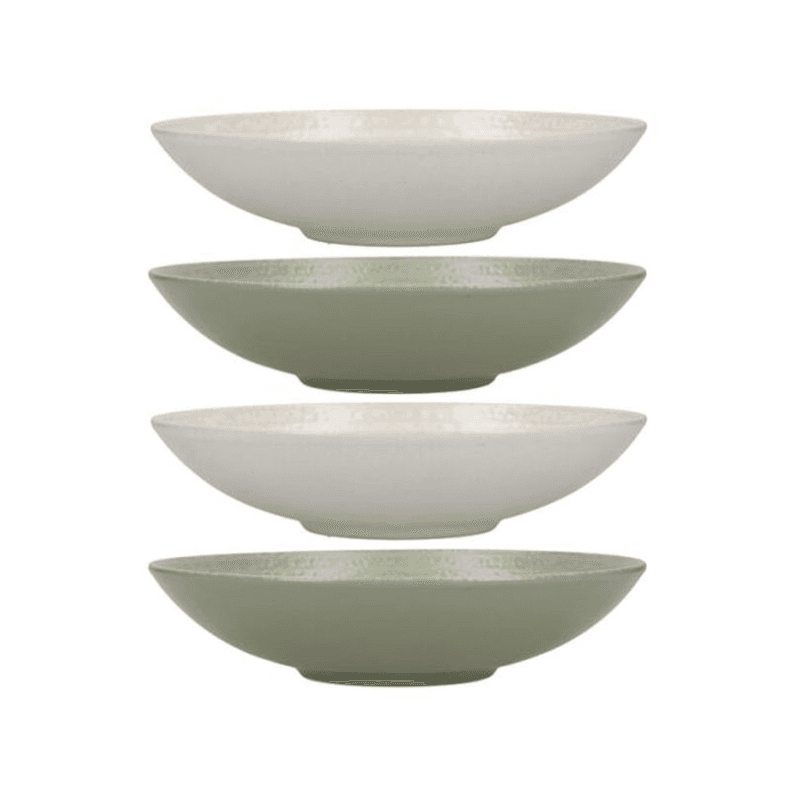 Stoneware Set of 4 Coupe Pasta Bowls, D22cm, Green