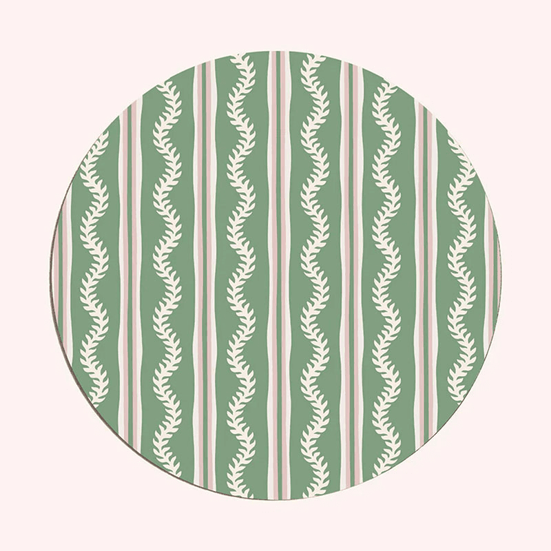 Vines Set of 6 Placemats, D29cm, Green & Pink