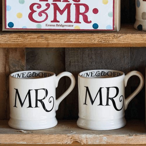 Image showing the Black Toast Set of 2 Mr & Mr Mugs, 300ml, Cream product.