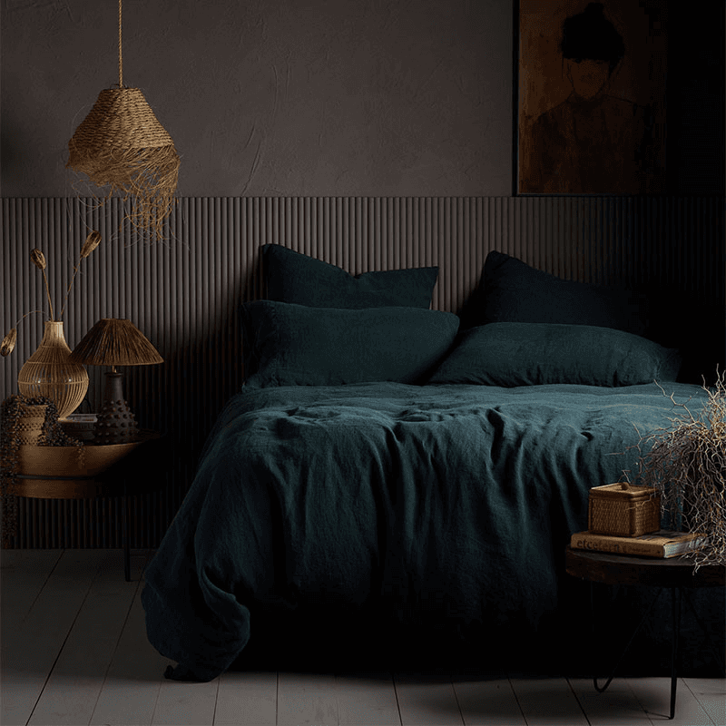 Linen Fitted Sheet, Super King, Darkest Spruce