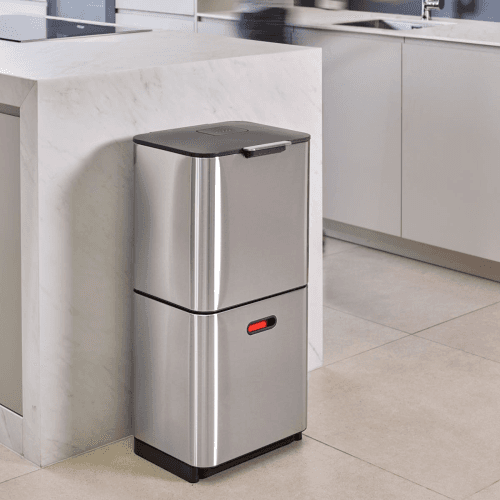 Image showing the Totem Max Waste separation and recycling bin, H81.5 x W39 x D36.5cm - 60 litre, Stainless Steel product.