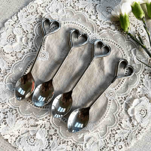 Image showing the Love Heart Set of 4 Spoons, L12.5cm, Silver product.