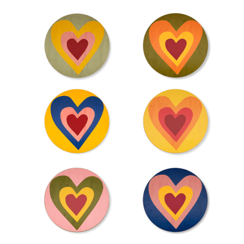 Image showing the Heart Set of 6 Round Assorted Placemats, D34cm, Multi product.