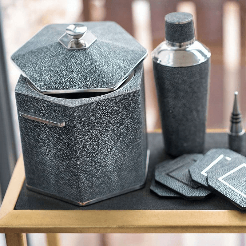 Ice Bucket, Charcoal Shagreen