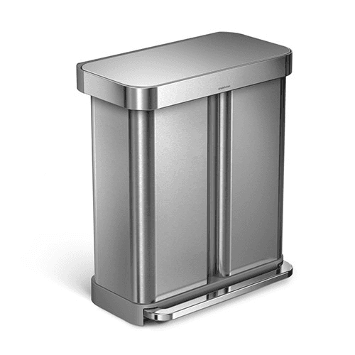 Image showing the Rectangular pedal bin, H65.5cm - 58 litre, brushed stainless steel product.