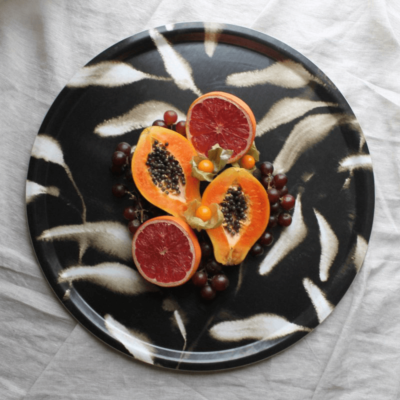Amongst Round Large Birchwood Tray, D45cm, Gold Black