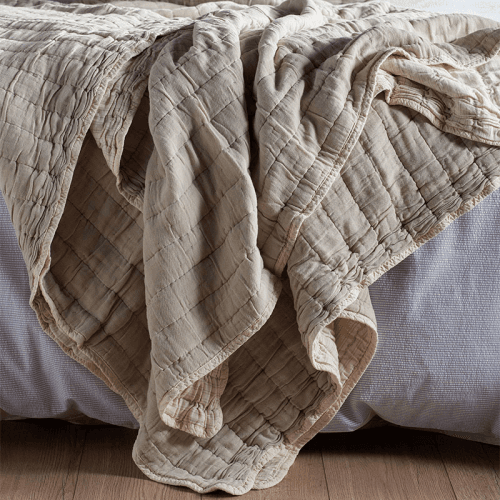 Image showing the Vivienne Cotton Quilted Throw, 230 x 260cm, Natural product.