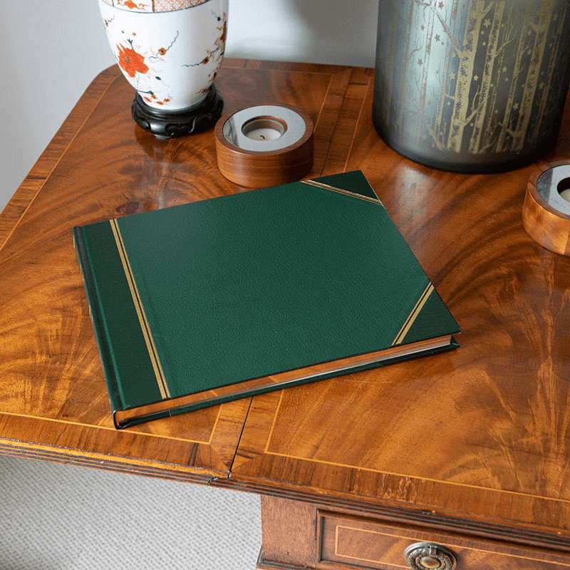 Traditional Plain Page Visitors Book, 23.5 x 28.5cm, Green