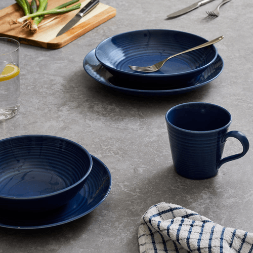 Image showing the Gordon Ramsay Maze 16 Piece Dinnerware Set, Denim Blue product.